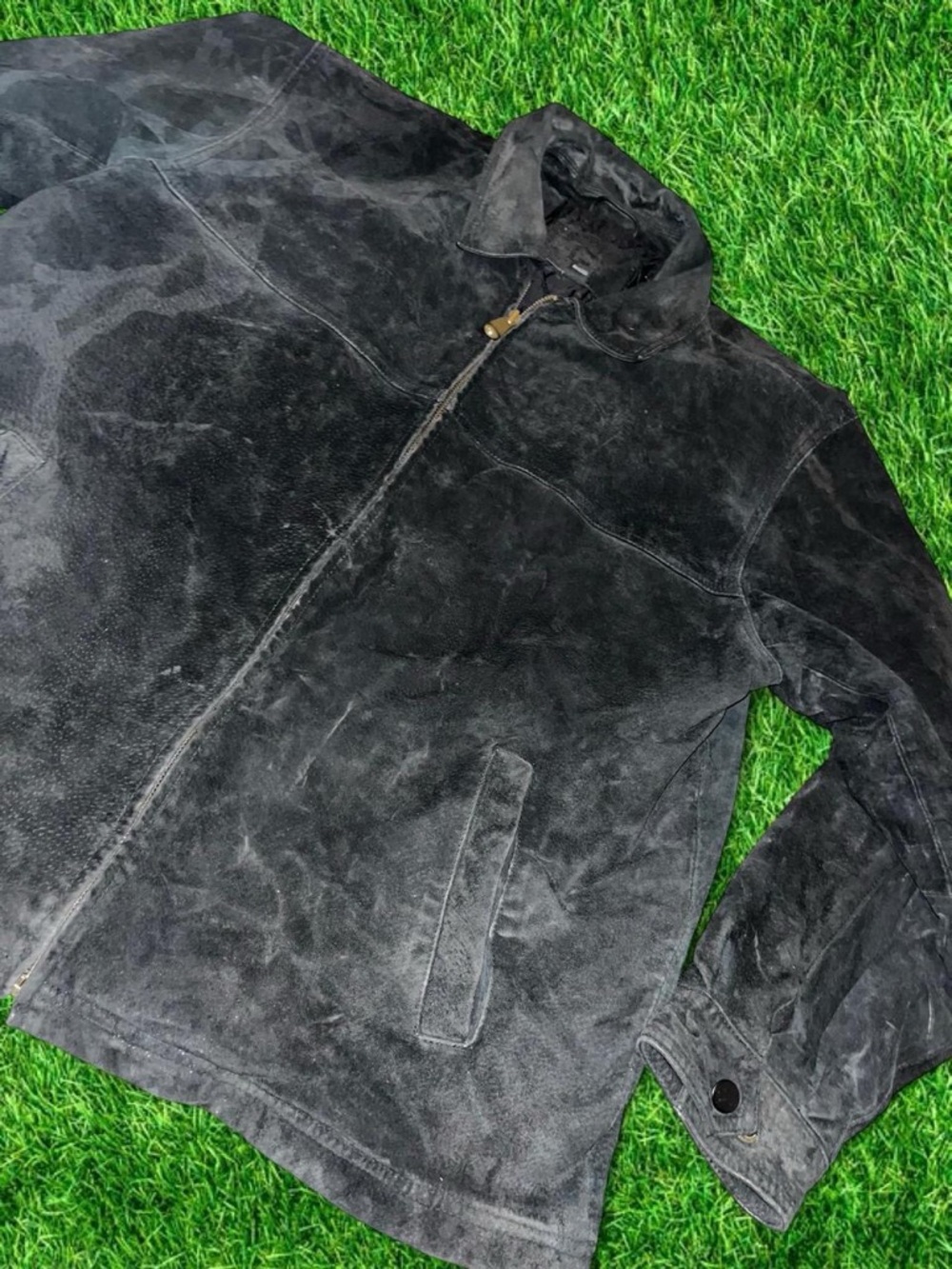 Knight Bridge Men's Vintage 90s Suede Leather Bomber Jacket Black Quilted Sz M
